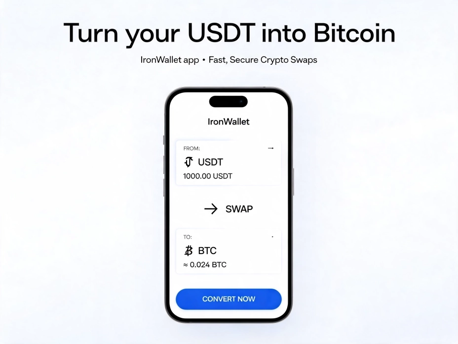 Обменяйте USDT на Bitcoin в приложении IronWallet.