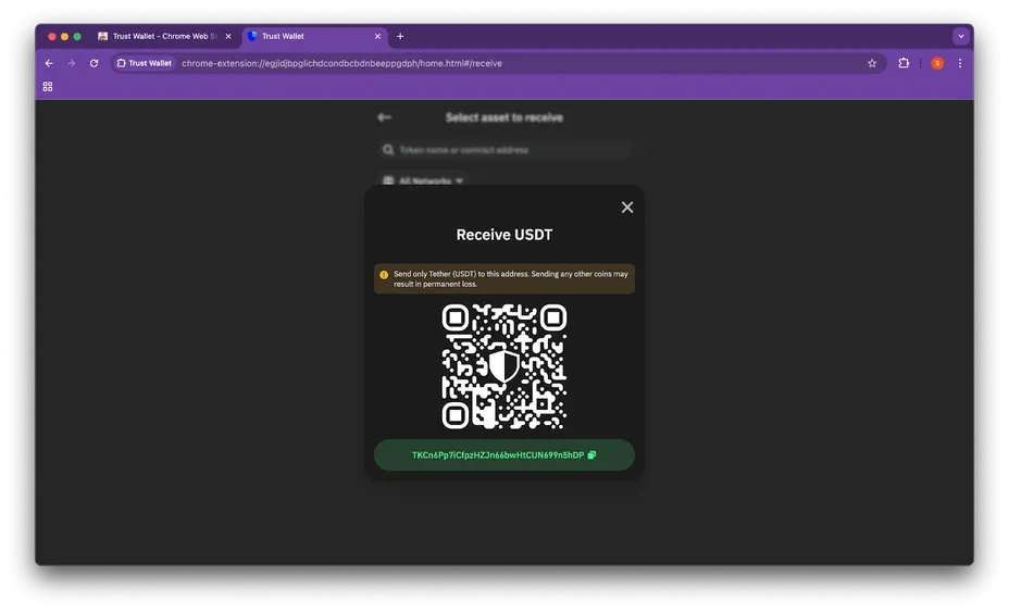 Получение токенов USDT и монет TRX для оплаты издержек (газа)